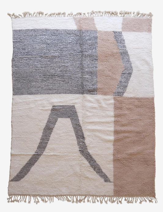 Cream & Taupe Boujad Wool Rug – Large Neutral Berber Wool Rug for Modern Homes