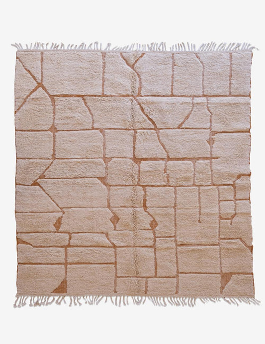 Handmade Modern Moroccan Wool Rug in Soft Beige Tones by Boujad Weavers